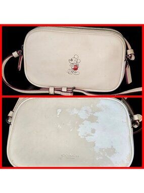 Coach Leather Mickey Mouse Crossbody Purse Handbag READ Needs TLC White